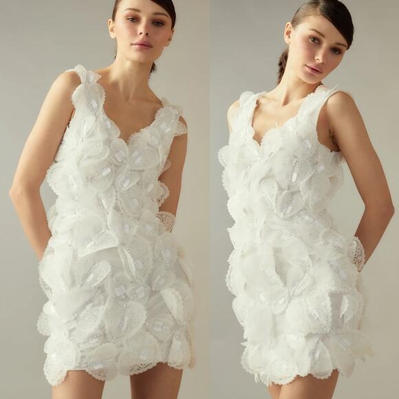 Cynthia Rowley Elle Embellished Heart Dress Size 4 White 3D - Picture 2 of 9